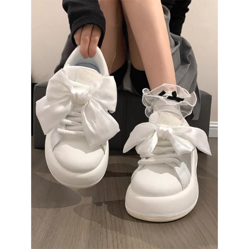Туфли белые с бантом, летние, студенческие, универсальные, оригинальные женские туфли, повседневные кеды, модные повседневные