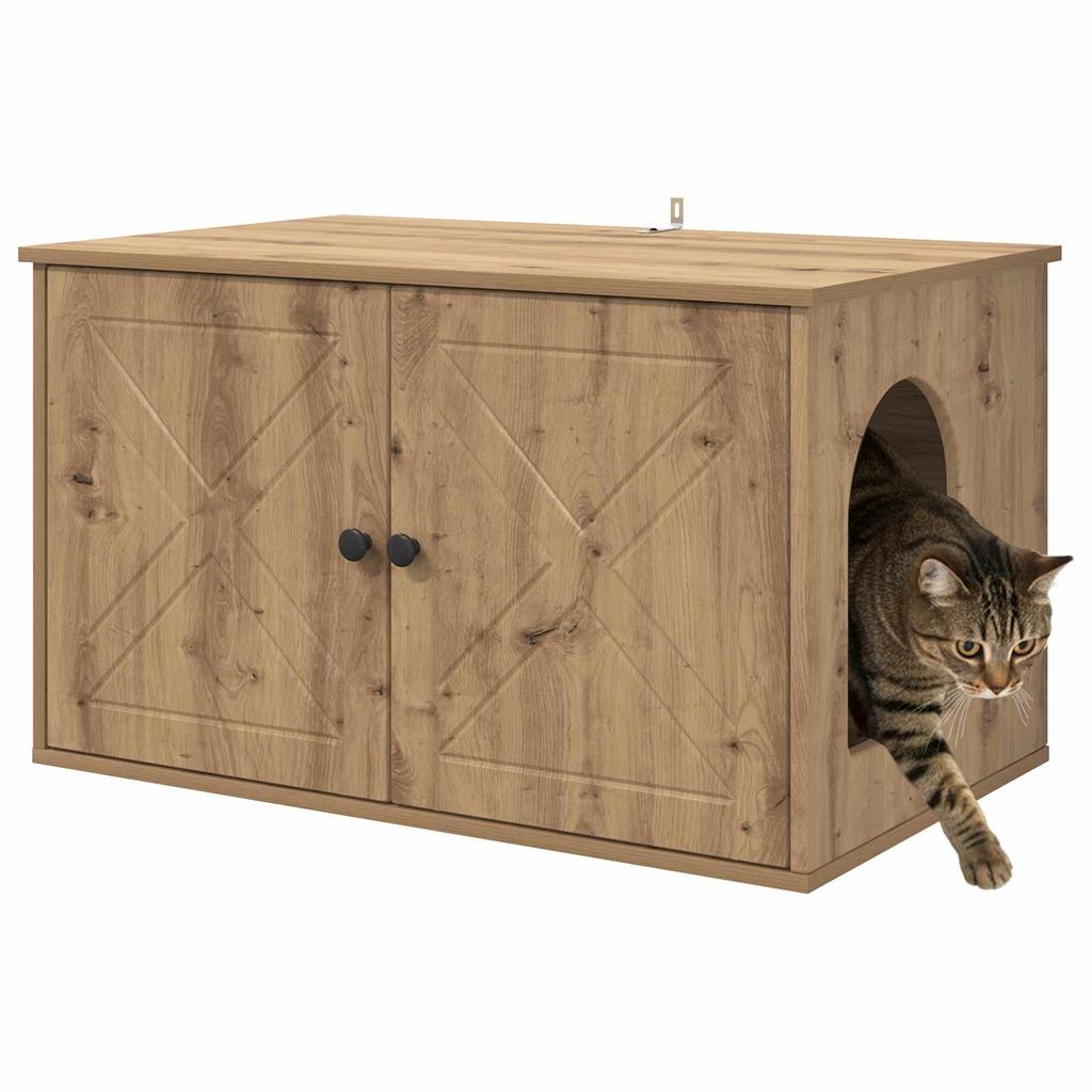 Cat House Handcrafted Oak 85 x 55 x 50.5 cm Engineered Wood