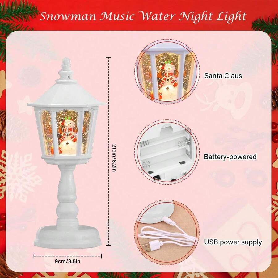 Christmas Music Water Night Light, Led Lantern, Glowing Decoration Ornament For Holiday Party Atmosphere Decor, Festive Home Decor Accessory