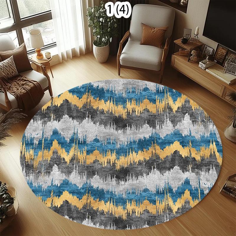 Nordic Geometric Round Rug Modern Abstract Irregular Stripes Carpet Minimalist Home Decor Soft Non-Slip Floormat for Living Room