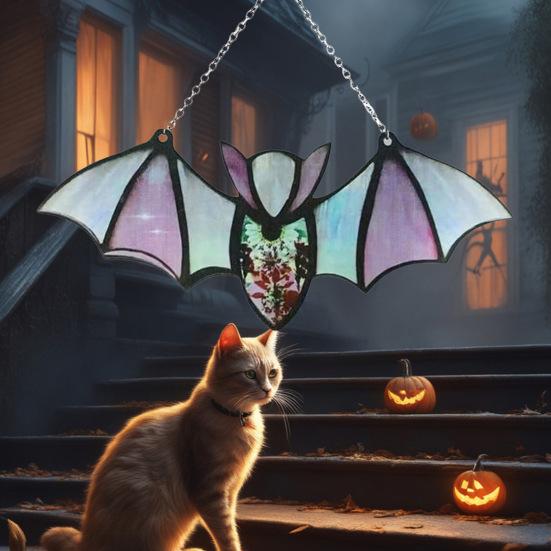 Хэллоуин подвесной стеклянный ловец солнца украшение акриловый 2D летучая мышь орнамент готический автомобиль зеркало заднего вида декор для дома окна стены автомобиля