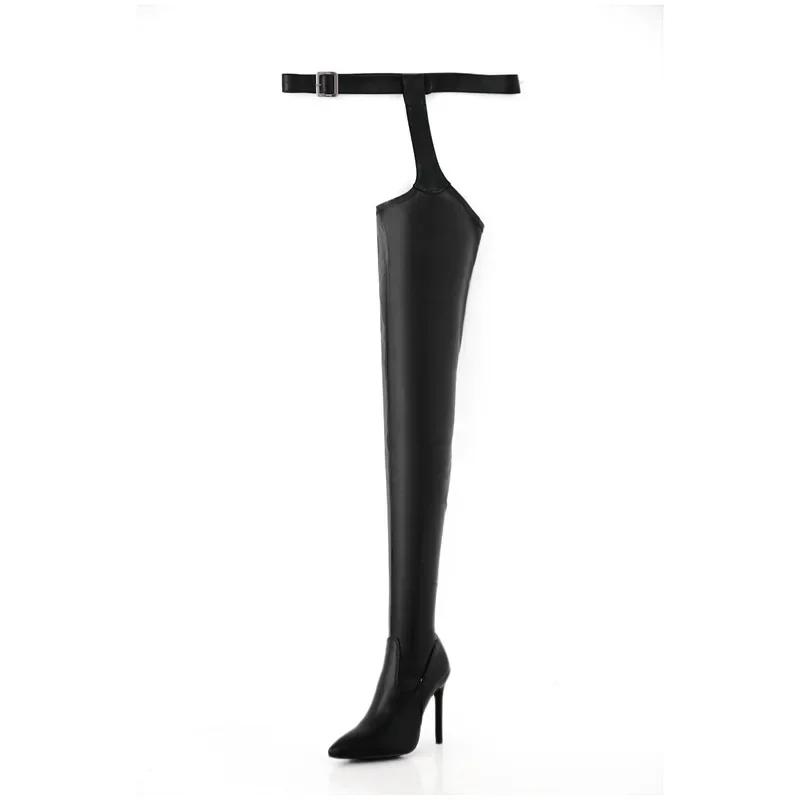 Женские сапоги Chap Boots Stretch с застежкой-молнией и поясом на талии с острым носком на высоком каблуке. Ботинки до бедра. Сексуальные женские туфли на шпильке. Большой размер 35-43.