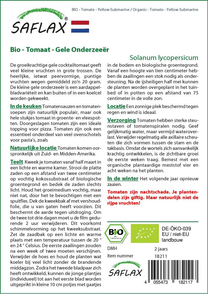 SAFLAX Сад в сумке - Органический - Помидор - Yellow Submarine - 10 семян - С субстратом в подходящем стоячем мешке - Solanum lycopersicum