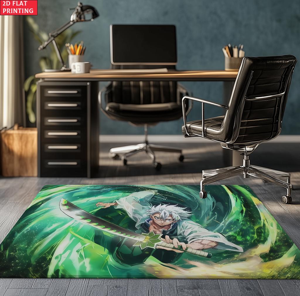 Anime Demon Area Rug, Dark Fire Water Theme Non-slip Floor Mat, Gamer Room Bedroom Decor Carpet, Washable Home Gift