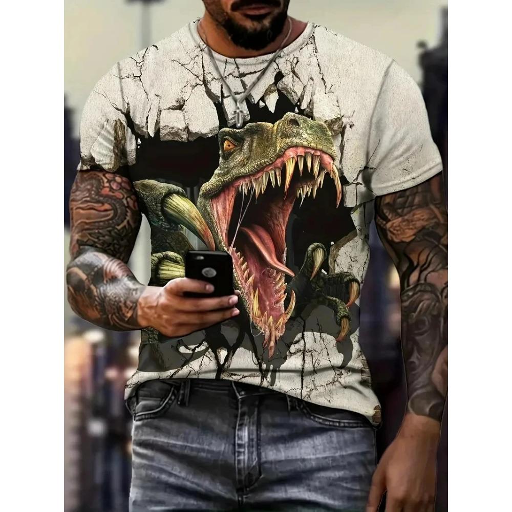 Мужская футболка с принтом 3D динозавра, хип-хоп, уличные топы в стиле Харадзюку, детская футболка большого размера с коротким рукавом, летняя модная футболка
