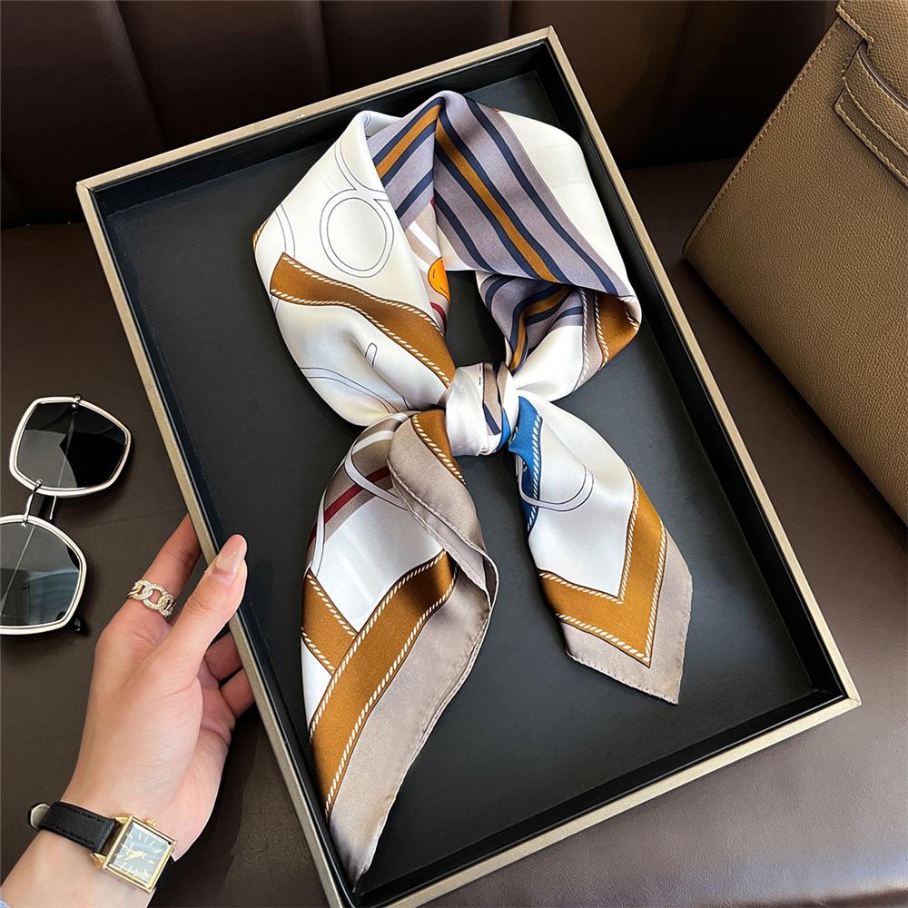 Elegant Yellow Neck Scarf Lemon Print Shawl Breathable Square Silk Scarf for Women