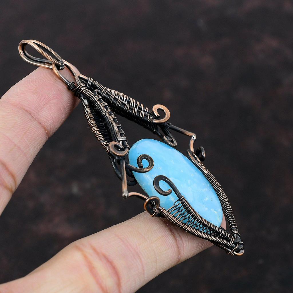 Подвеска из гемиморфита, медная проволочная обертка, подвеска из натурального драгоценного камня, медные украшения для подарка, антикварный кулон ручной работы, дизайнерские украшения