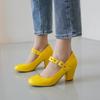 New Designer Shoes Women Mary Jane Round Toe Mid Heels Lady Shoes Chunky Heels Wedding Pumps Pink Yellow Women Shoes