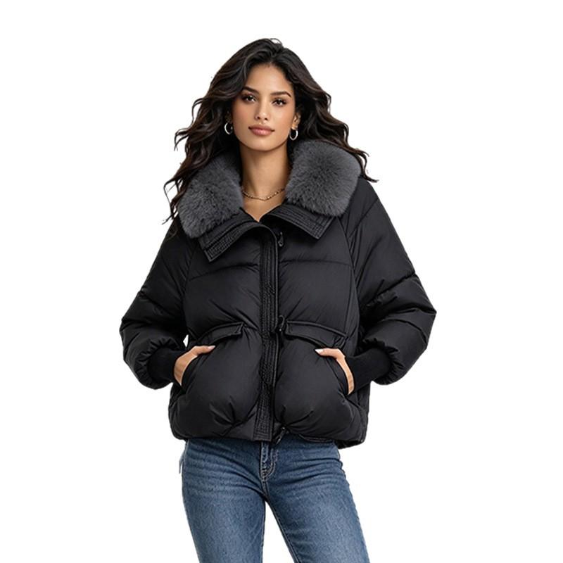 Annual foreign style, thin lapel collar, large fur collar, down cotton-padded clothes, women's fashion short, small thickened cotton-padded jacket.
