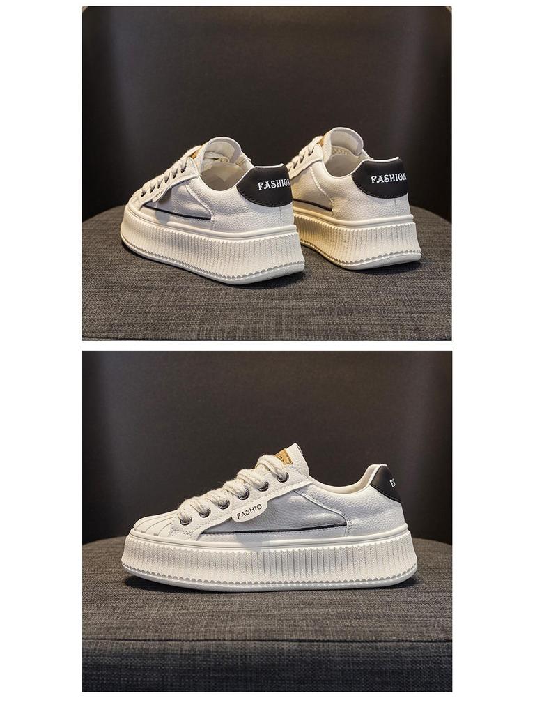 Весна 2025 г. Женские белые кроссовки из натуральной кожи с ракушечным носком и толстой подошвой