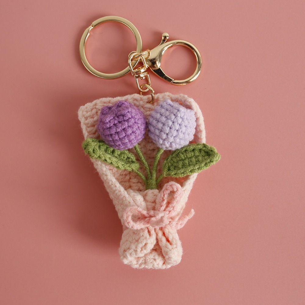 Flower Keyrings Crochet Keyrings Handmaking Bouquet Keychain Creative Knitted Flowers Backpack