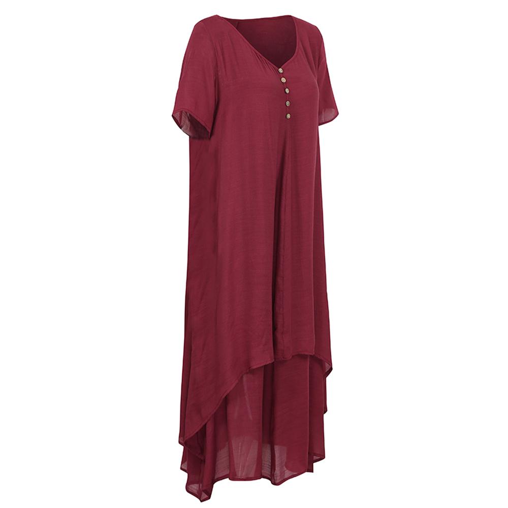 Новое модное женское повседневное свободное платье сплошного цвета с коротким рукавом в стиле бохо летнее длинное платье макси