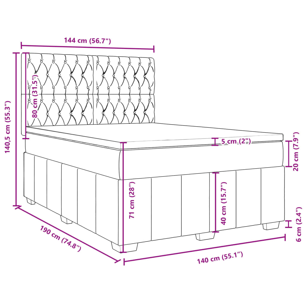 Box Spring Bed with Mattress Taupe 140 x 190 cm Fabric