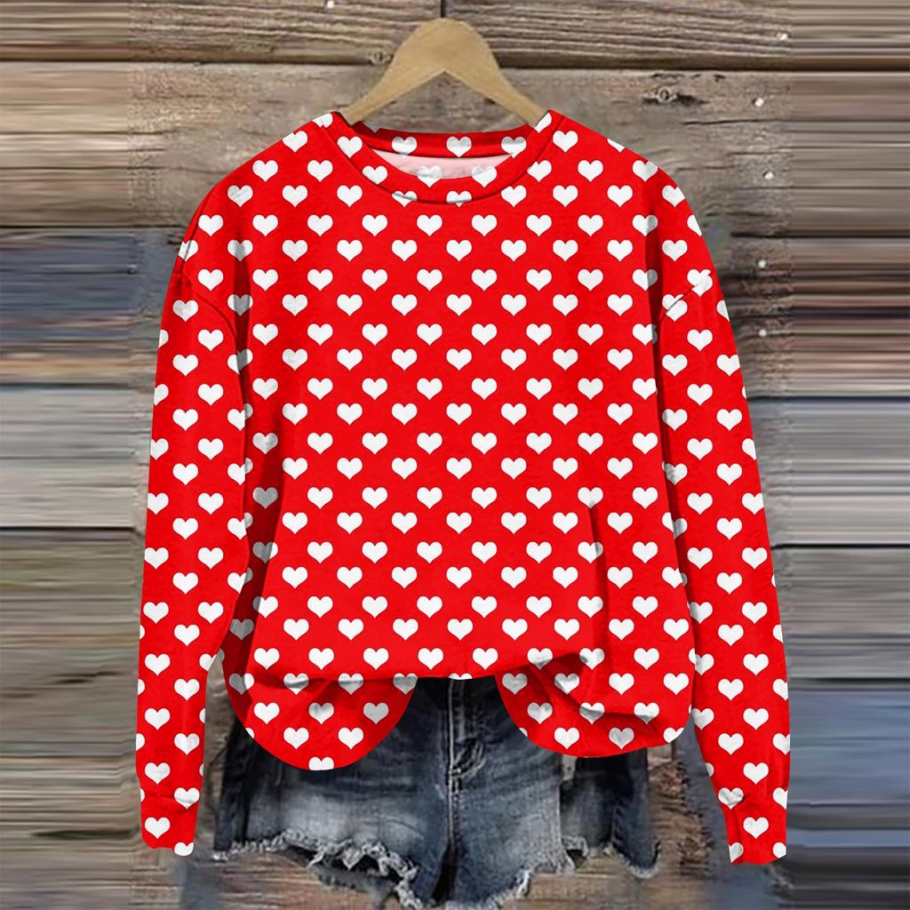 Женская мода День святого Валентина Печатный длинный рукав свободный круглый вырез толстовка Топ осень