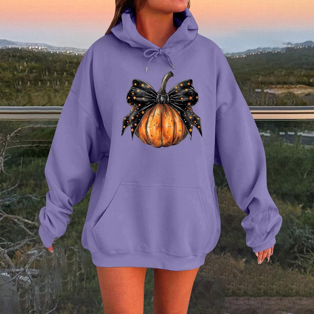 Женский плюшевый свитшот с длинными рукавами оверсайз со спущенными плечами и капюшоном с принтом на Хэллоуин