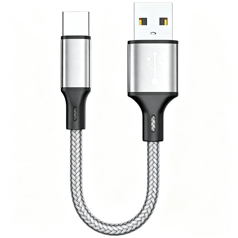 Короткий USB A на Type C Кабель для передачи данных 0.25M 3A Быстрая зарядка Нейлоновая оплетка для домашнего офиса Зарядки телефона