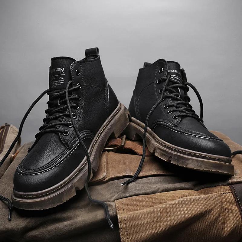 Fashion Men's Genuine Leather Casual Shoes for Men Italian Motorcycle Boots Classic Vintage Designer Outdoor Ankle Boots Walking Shoes