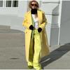Модное желтое шерстяное длинное пальто для женщин, утолщенное, теплое, свободное, с лацканами, с длинным рукавом, на одной пуговице, однотонное пальто 2024 года, осень-зима, элегантная ветровка