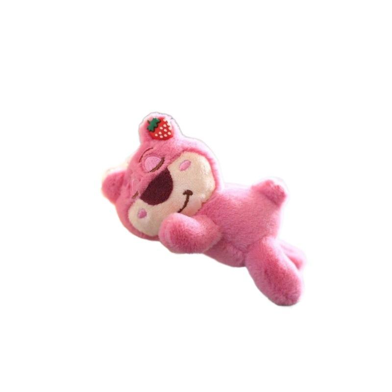 Lotso Bear Plush Toy Cute Sleeping Pose Keychain Bag Charm Phone Grip Doll Hanging Ornament Creative Gift for Girls Women