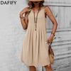 Women's Fashion Summer Spring Solid Color Print Sleeveless U-Neck Loose Waistline Casual Dresses
