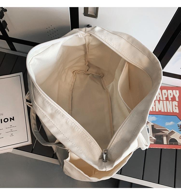 Canvas Bag Women's Large Capacity Shoulder Tote Bag Solid Color Hobo Bag