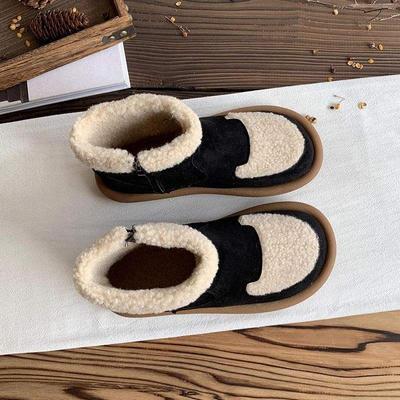 Нескользящие зимние ботинки женские из искусственной замши с подкладкой из искусственной овечьей шерсти, короткие ботинки 2025 новинка на плоской подошве, бархатные хлопковые туфли, зимняя теплая женская обувь