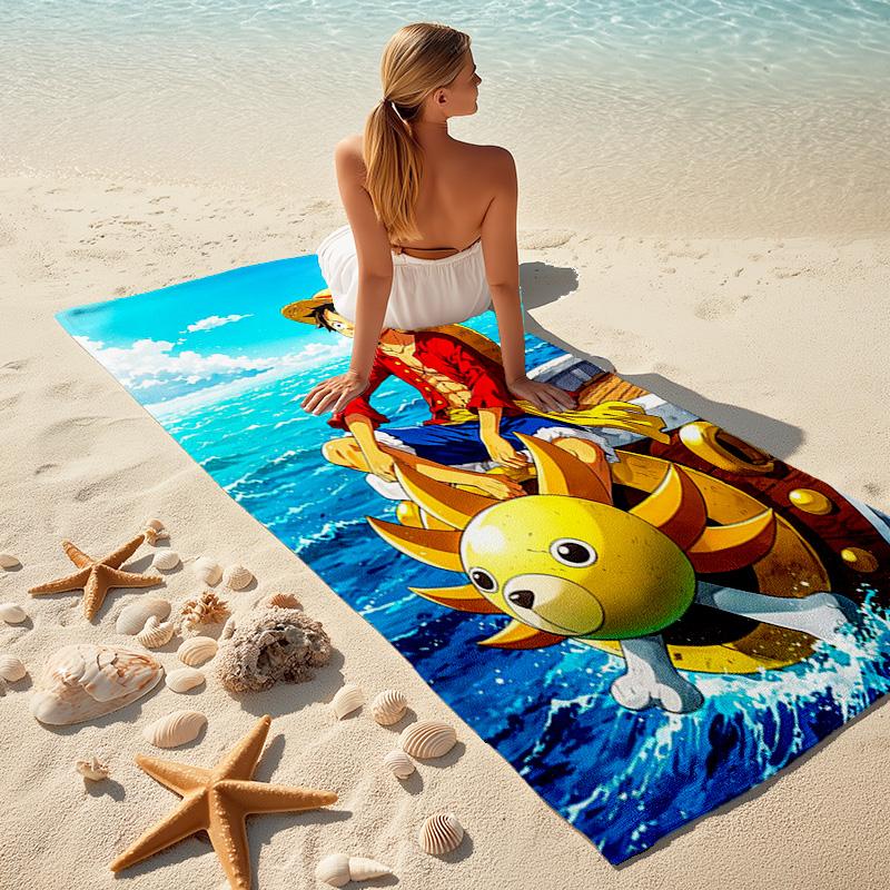 Classic Japanese element cartoon ONE PIECE Monkey D. Luffy beach towel outdoor camping vacation swimming beach towel outdoor absorbent bath towel Y21