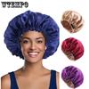 2Pcs Set Large Satin Bonnet Silk Night Sleeping Cap Long Satin Bonnet With Head Tie Band Bonnet Edge Wrap For Women Hair