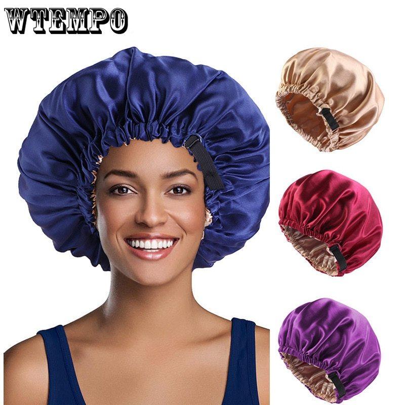 2Pcs Set Large Satin Bonnet Silk Night Sleeping Cap Long Satin Bonnet With Head Tie Band Bonnet Edge Wrap For Women Hair