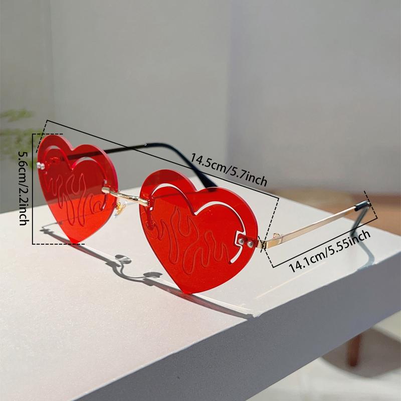 Rimless Heart Shaped Sunglasses Fashion Cute Hollowed Decor Rave Shades Women Trendy Brand Design Vacation Sun Glasses