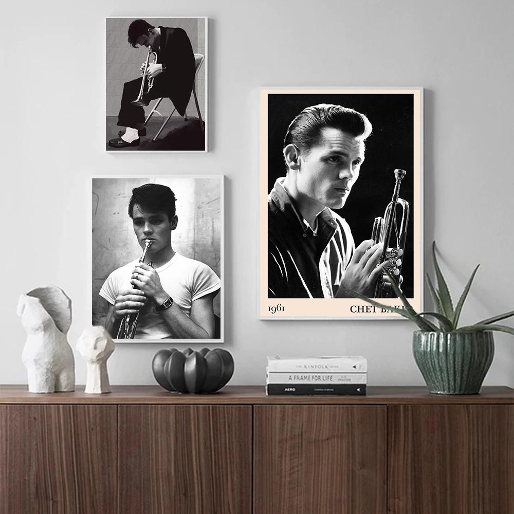Cold Jazz Trumpet Player Chet Baker Vintage Photograph Poster Jazz Live Music Prints Canvas Painting Wall Art Picture Home Decor
