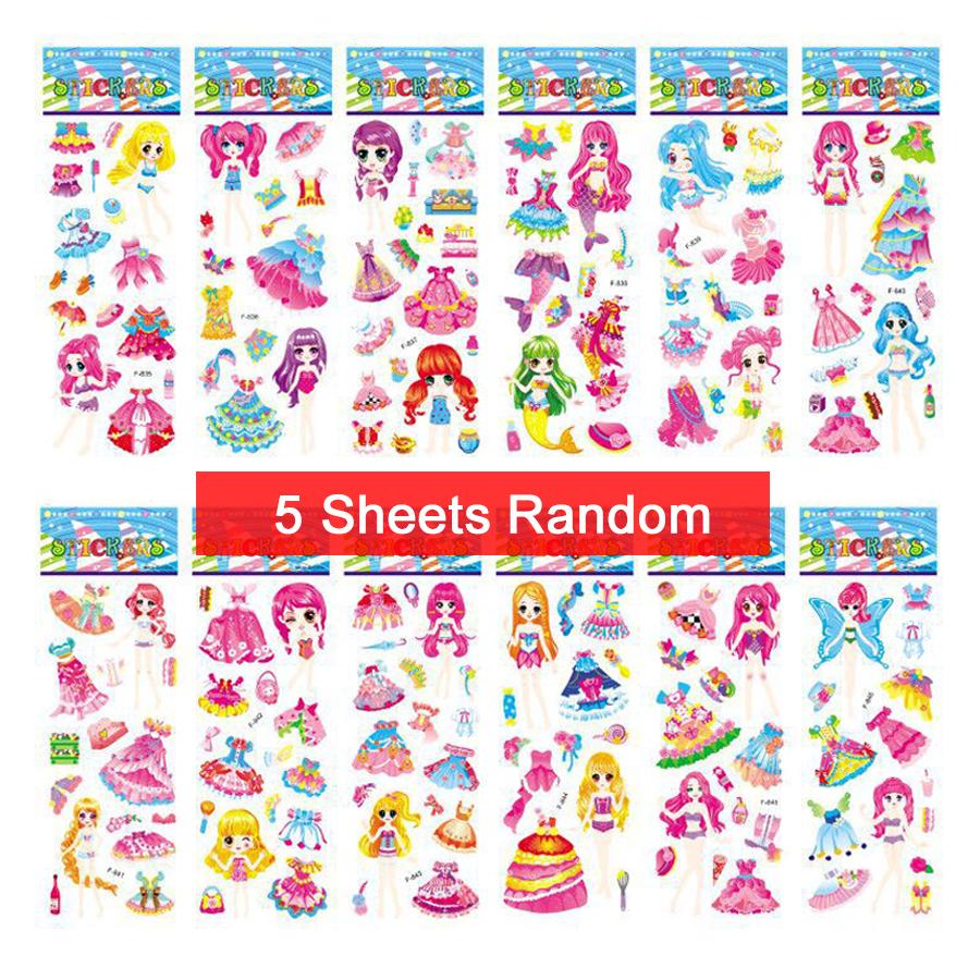 5 Sheets Kids Stickers Puffy Stickers for Children Birthday Christmas New Year Gift for Girl Boy Scrapbooking Cartoon Stickers
