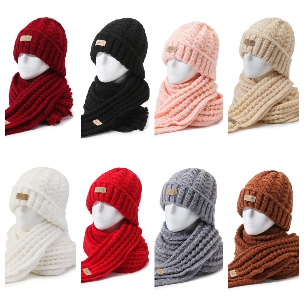2Pcs Windproof Neck Guard Hat Set Korean Style Warm Scarf Fashion Knitted Hat Scarf Winter Autumn