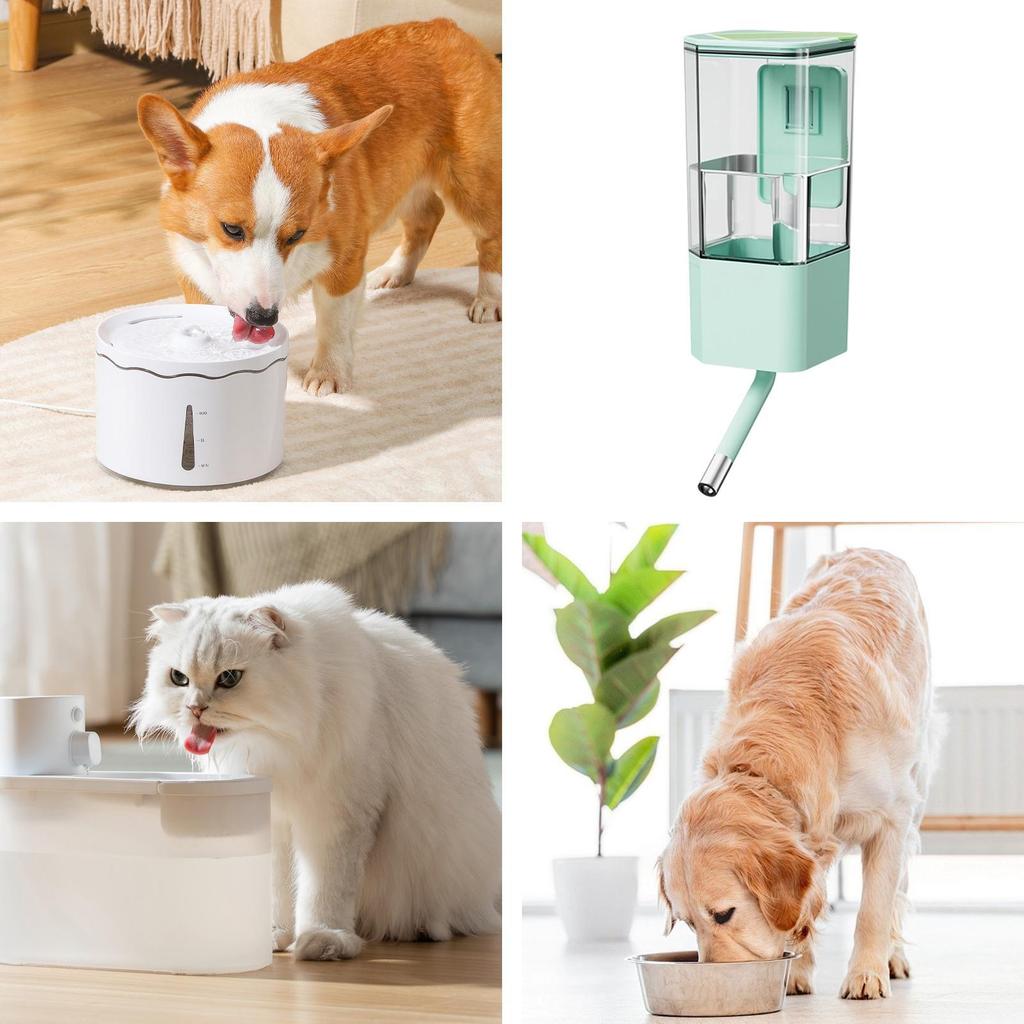 Dog Water Bowl Dispenser Cage Mounted Top Fill Bottle 49oz Spill-Proof Automatic Dog Water Bowl for Small Medium Sized Pets Cat