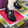 Ethnic Style Retro Casual Single Shoes Women's Summer 2024 New Thick Heel Soft Sole Mother Shoes Hollow Hole Shoes Women