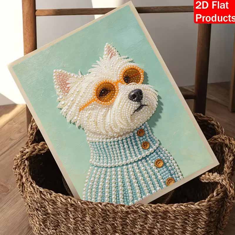 Pearl painting diy sticky diamond creative white dog sunglasses diamond painting kit living room hanging painting
