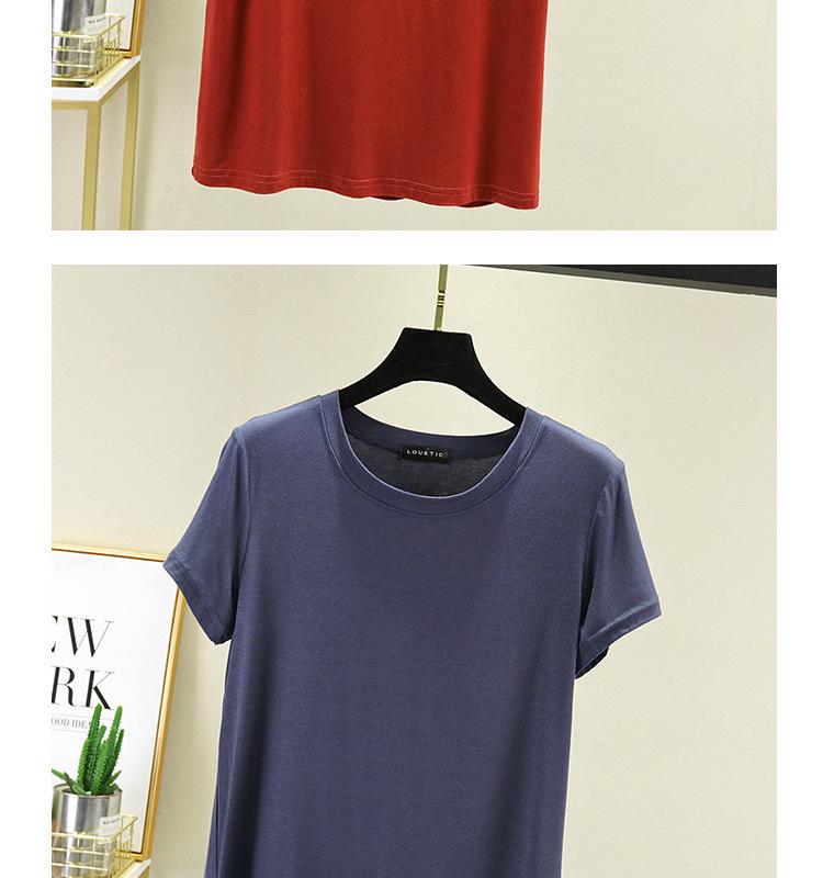 Женская однотонная модальная футболка с круглым вырезом - Базовый летний пуловер с коротким рукавом