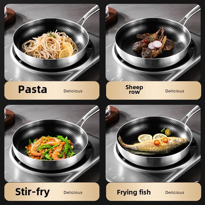 316 Stainless Steel Pan Honeycomb Non-stick Home Steak Pan Fried Egg Fish Pan Frying Pan Cookware  Wok Pan  Cast Iron Cookware