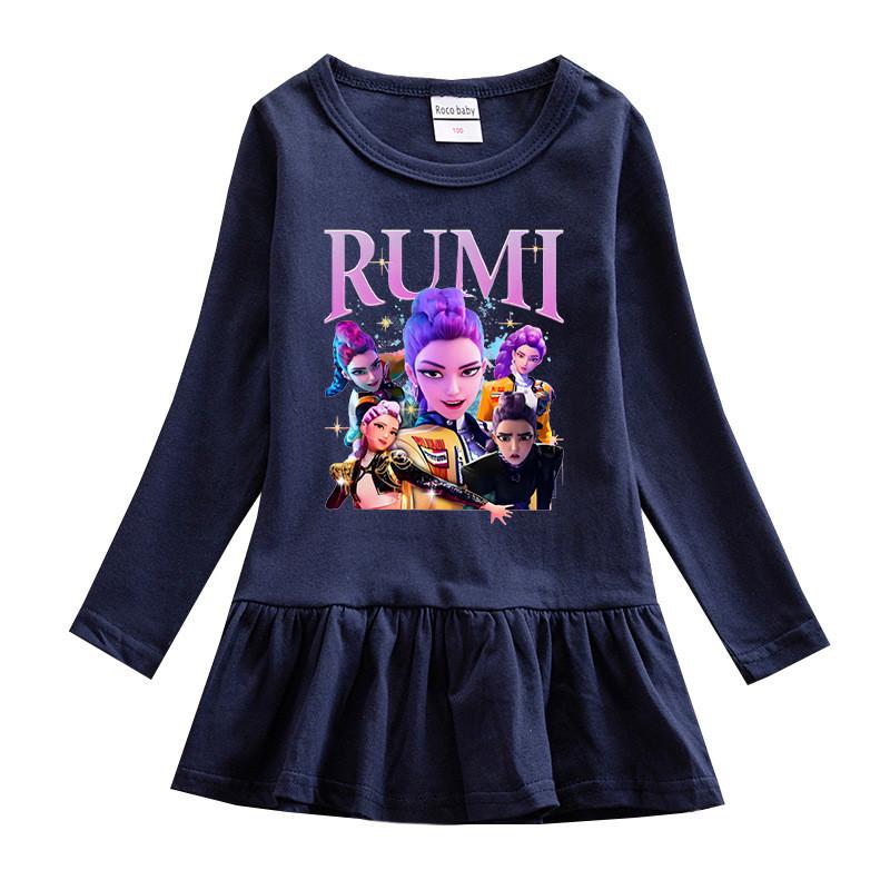Girls Kpop Rumi Zoey Mira Hunters Print Pleat Fashion Mesh Dress
