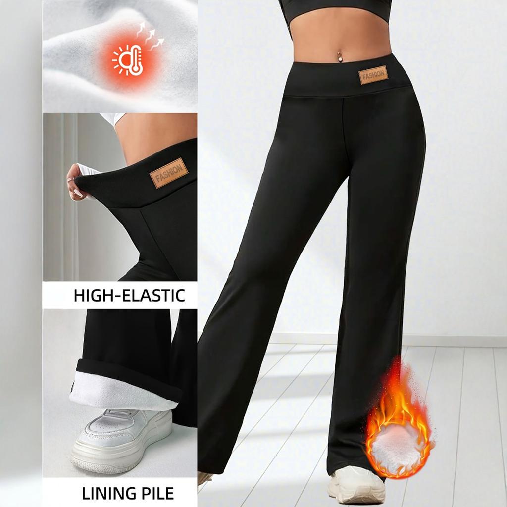 Women's Fashion Fleece-Lined Leggings High-Waisted Winter Yoga Bell-Bottom Wide-Leg Thermal Pants