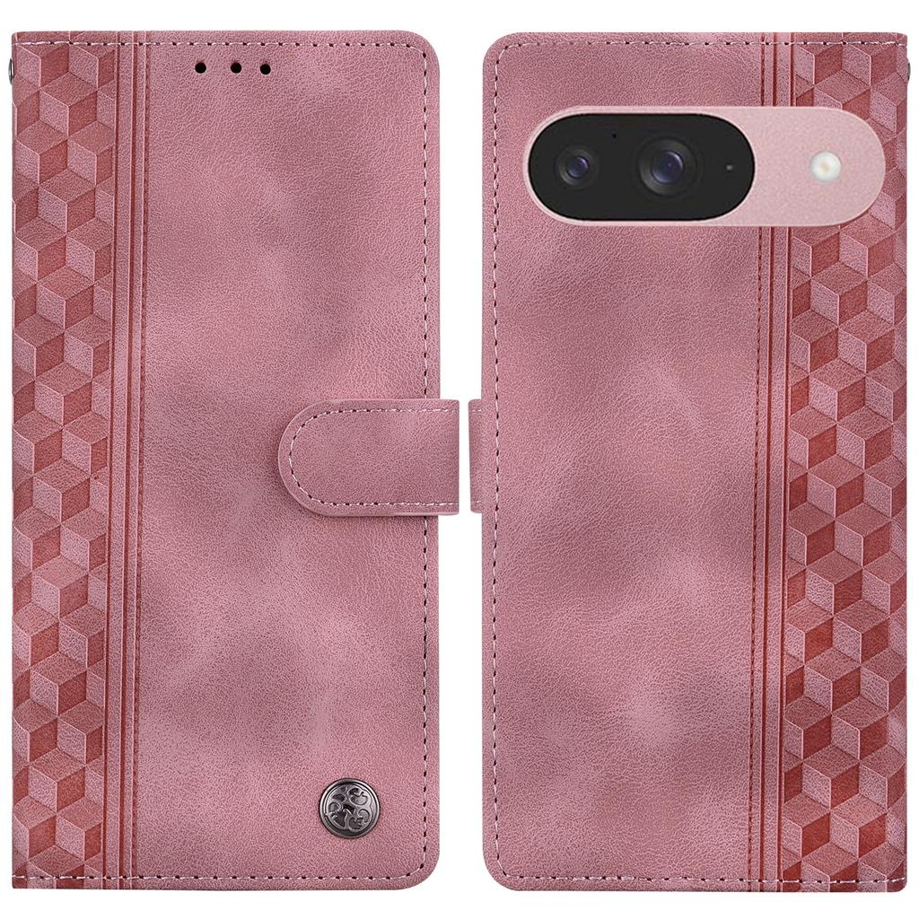 For Google Pixel 9 Pro/Pixel 9 Leather Case Imprinted Checkered Pattern Wallet Stand Flip Phone Cover