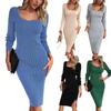 Women's Casual Solid Color Bubble Long Sleeved Knitted Skirt Mid Length Long Sleeved Dress