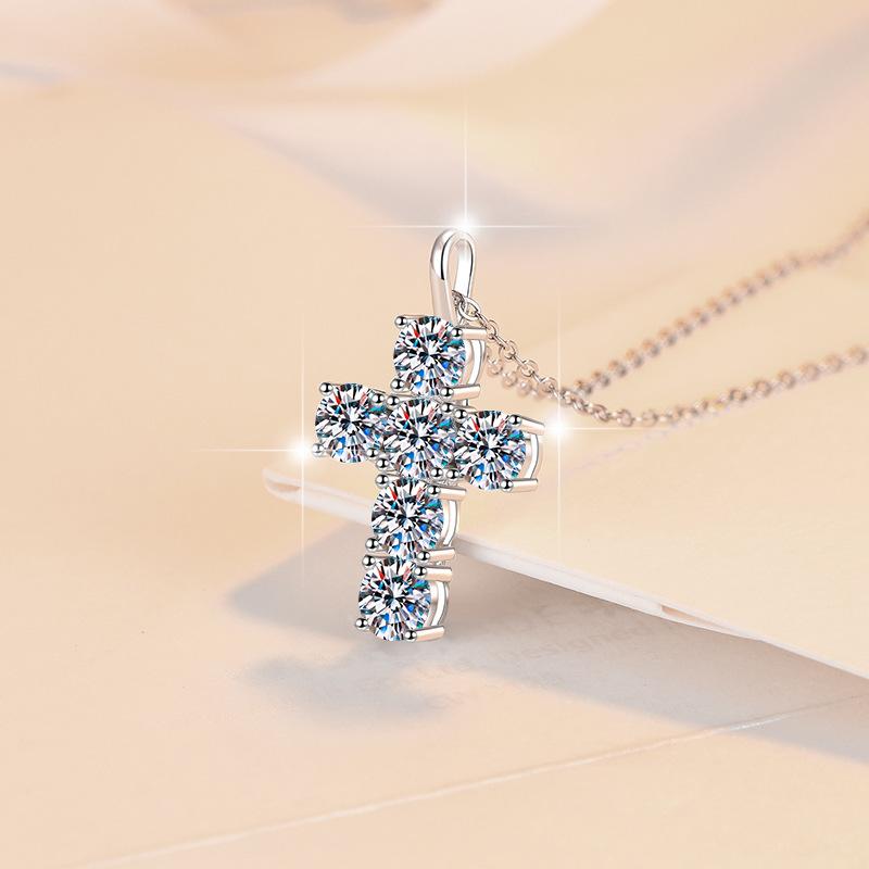 High Quality 3CT VVS GRA Moissanite Pendant Necklaces Anti Tarnish 925 Sterling Silver Colorful Cross Sweater Chain
