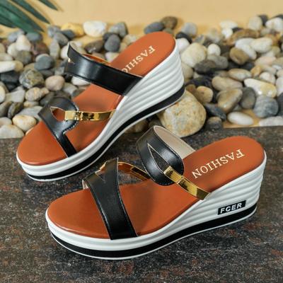 Летние новые сандалии большого размера женская обувь леопардовый принт модные простые круглый носок танкетка толстая подошва открытый носок прохладные шлепанцы