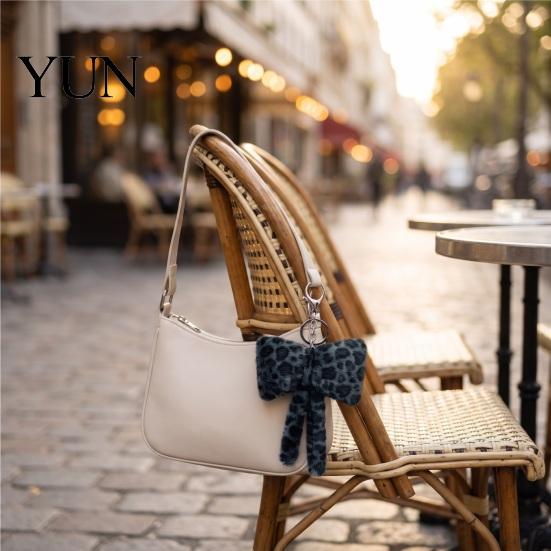 Leopard Pattern Charm Print Plush Bow Keychain, Fluffy Bowknot Bag Ornament with Lobster Clasp, Women Girls Handbag Decorative Accessory Metal