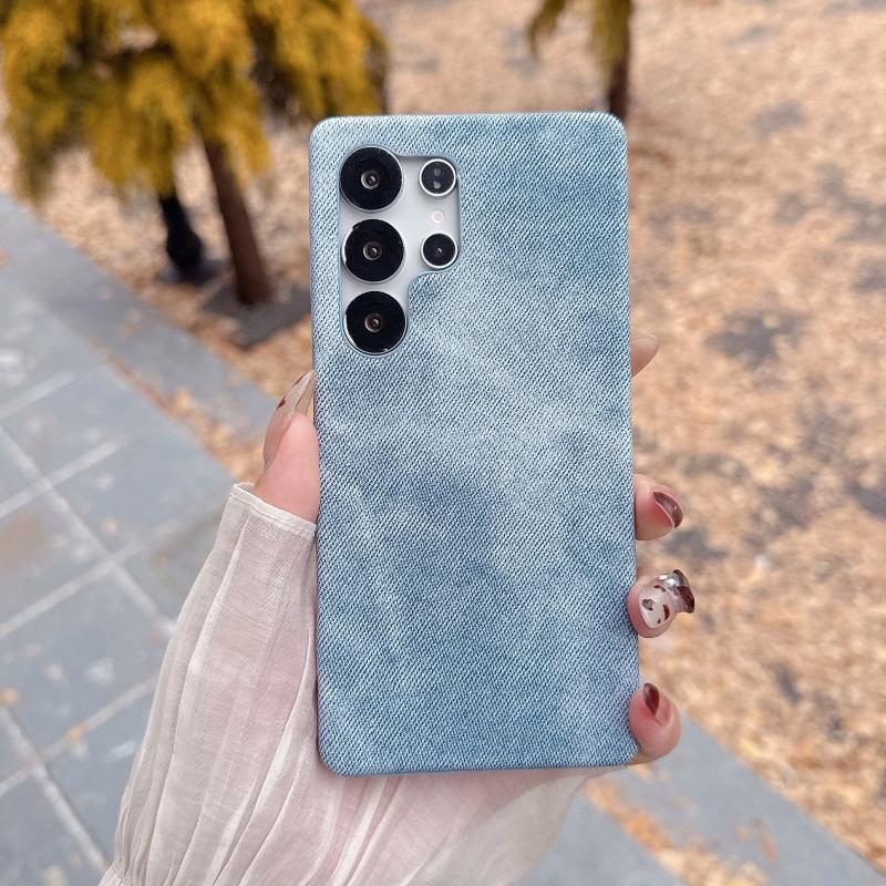 Cowboy Jeans Fabric Armor Frameless Case For Samsung S25 S24 S23 S22 Ultra Coque Candy Denim Protective Hard Phone Cover
