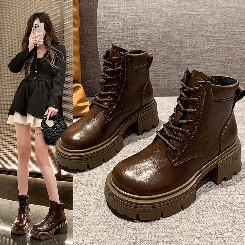 Fashion Autumn Winter New Soft Leather Ankle Boots Ladies Shoes Platform Lace Up Chelsea Black White Short Botas Thick Heeled Botines