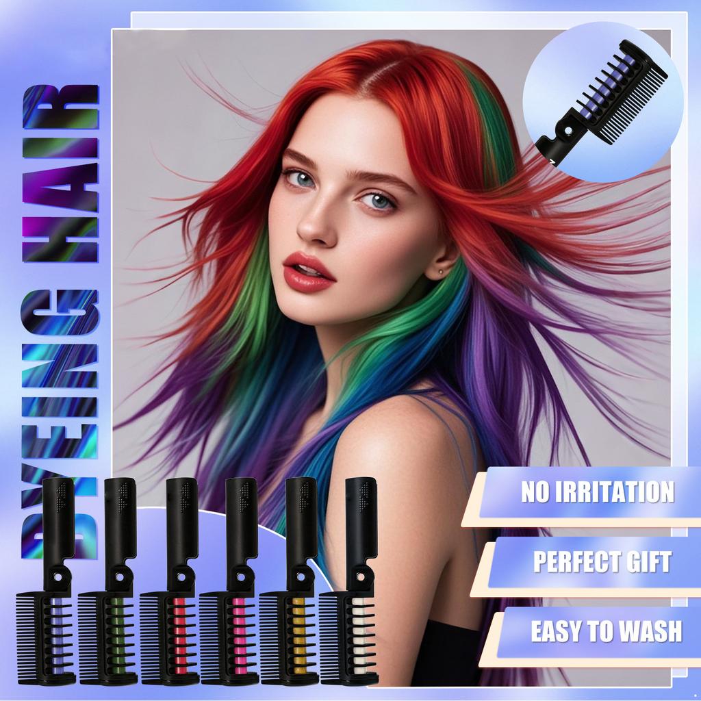 Temporary Hair Color Comb with Foldable Design for Quick Bright Hair Chalk Styling Non Toxic Washable Colorful Hairbrush for Adults Halloween Cosplay