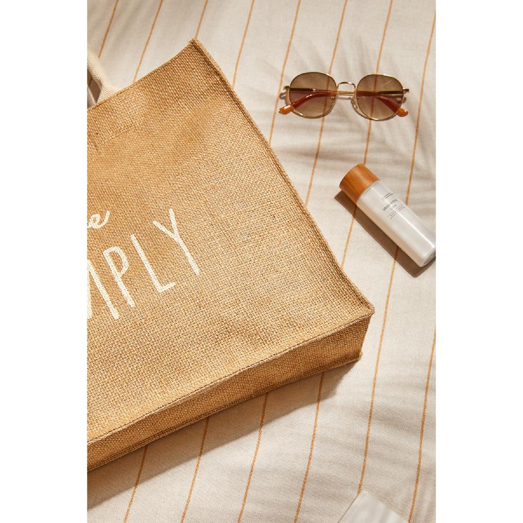 Пляжная сумка через плечо с ручкой для покупок из натурального джута Live Simple с принтом 42x35x12