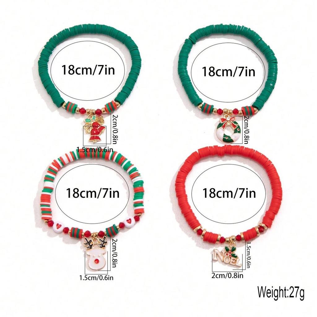 Рождественский браслет из полимерной глины с цветными блоками и буквами, с бусинами и дизайном снеговика